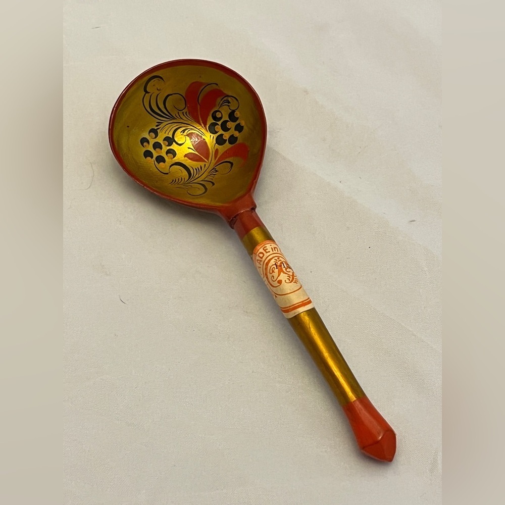 Hand Painted Wooden Khokhloma Spoon, Made in USSR, Vintage EUC - Picture 2 of 9